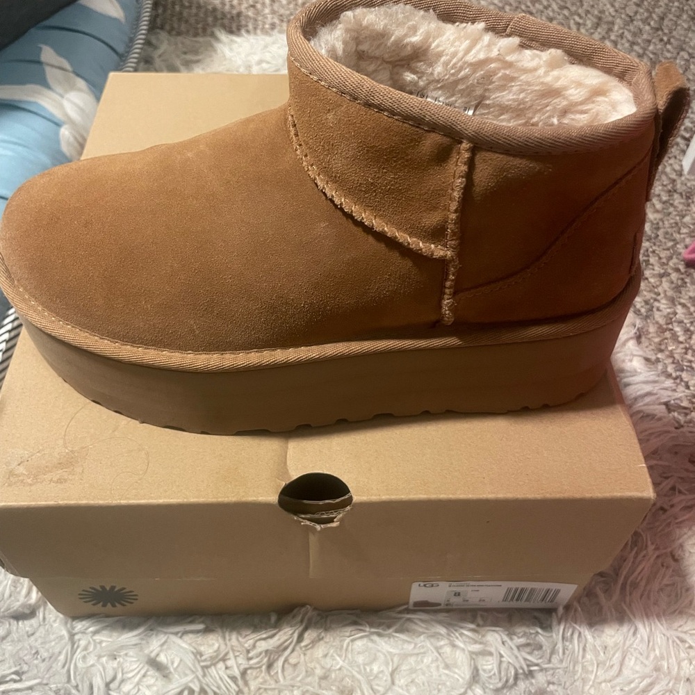 Cozy Tan Suede UGG Platform Boots - Picture 12 of 13